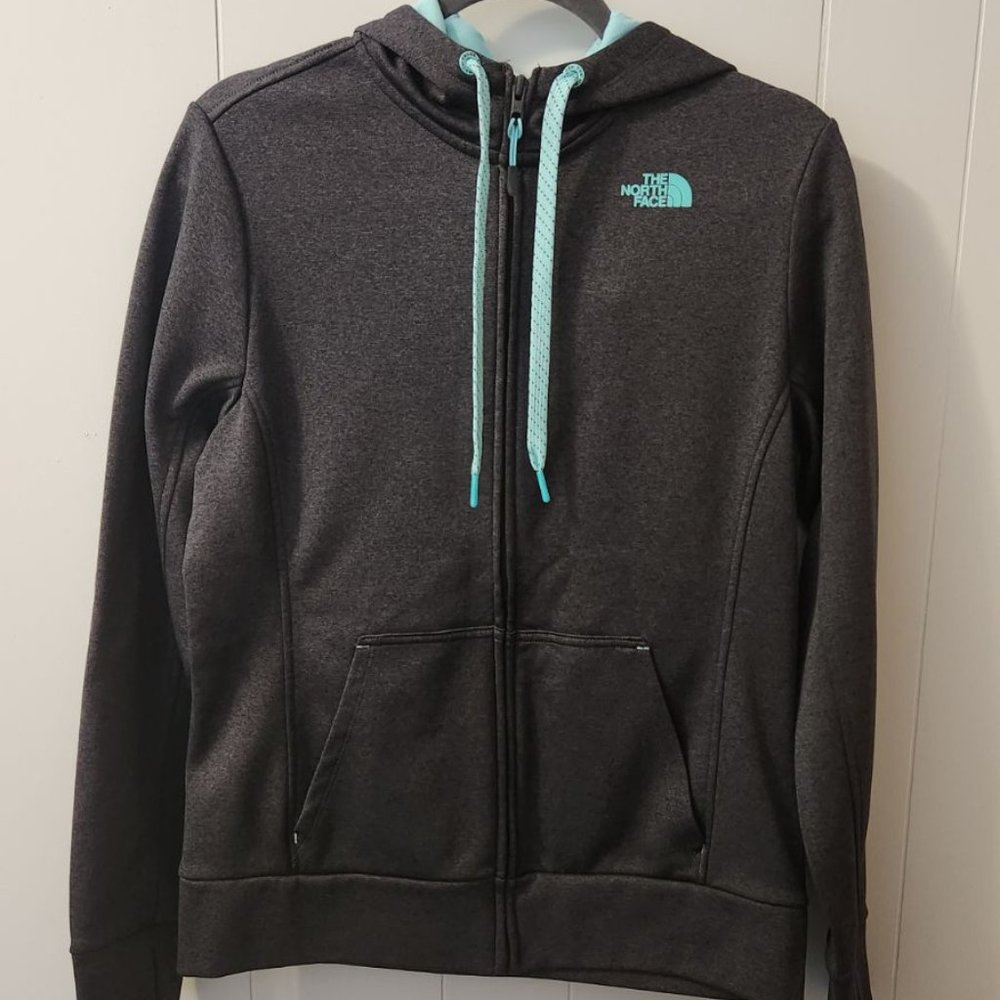 The North Face Hooded Full Zip Jacket Turquoise and Dark Grey Medium